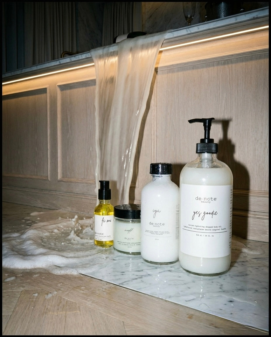 The four creations lined up on a marble counter